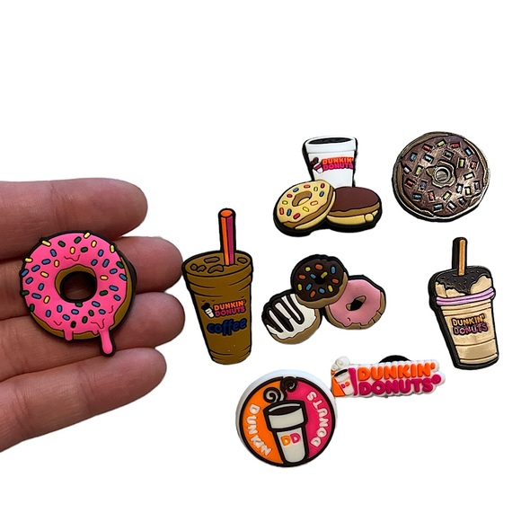 DUNKIN DONUTS coffee donut themed croc/shoe charm 8 piece bundle NEW trending - Picture 1 of 4